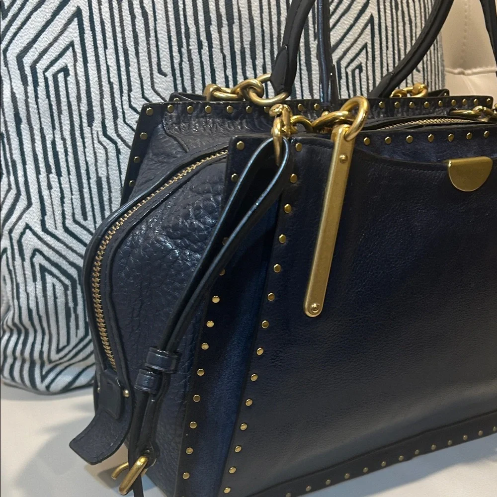 Coach Navy Dreamer 36 Border Rivets Leather Handbag